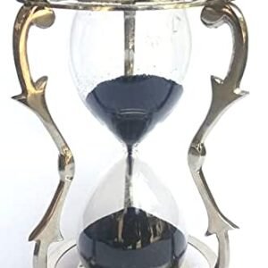5-Minute Nickel Finish Hourglass Timer – Black Sand Vintage Metal Sand Timer for Office & Home