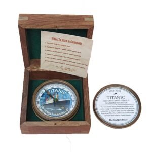 Titanic 100th Anniversary Compass – Antique Brass Compass in Wooden Box, Historical Collectible