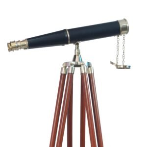 62" Floor Standing Admiral's Binoculars – Solid Brass Black Leather Nautical Decor, Wooden Tripod