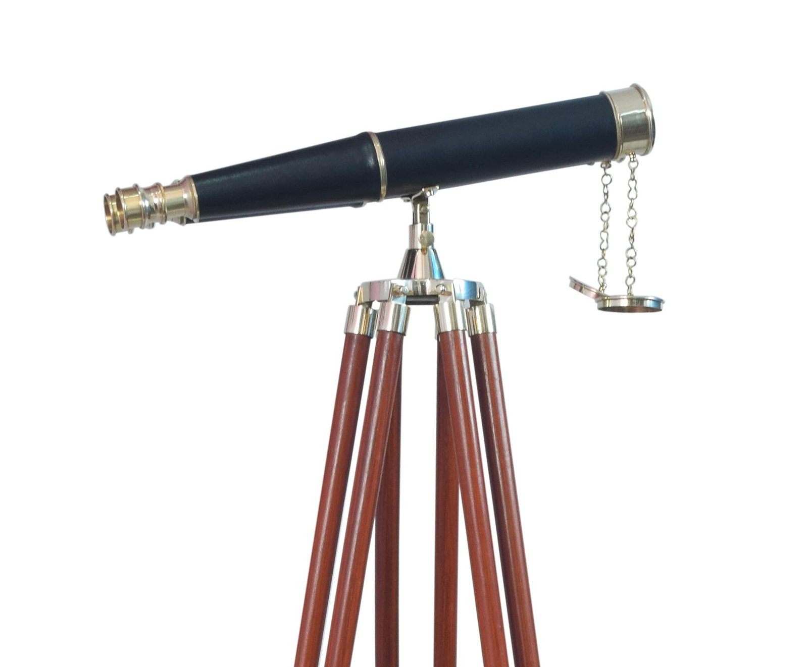 62" Floor Standing Admiral's Binoculars – Solid Brass Black Leather Nautical Decor, Wooden Tripod
