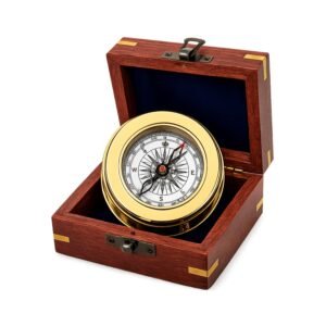 Vintage Brass Compass with Wooden Box – Graduation Gift for Son, Class of 2026 Antique Compass