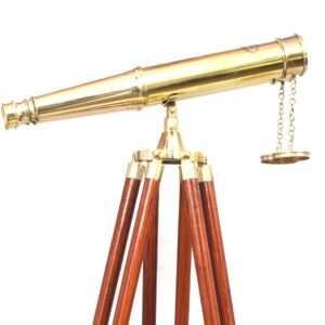62" Floor Standing Admiral's Binoculars – Solid Gold Brass Nautical Decor with Wooden Tripod