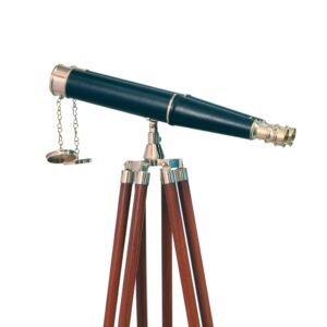 62" Floor Standing Admiral's Binoculars – Solid Brass & Black Leather with Wooden Tripod Stand