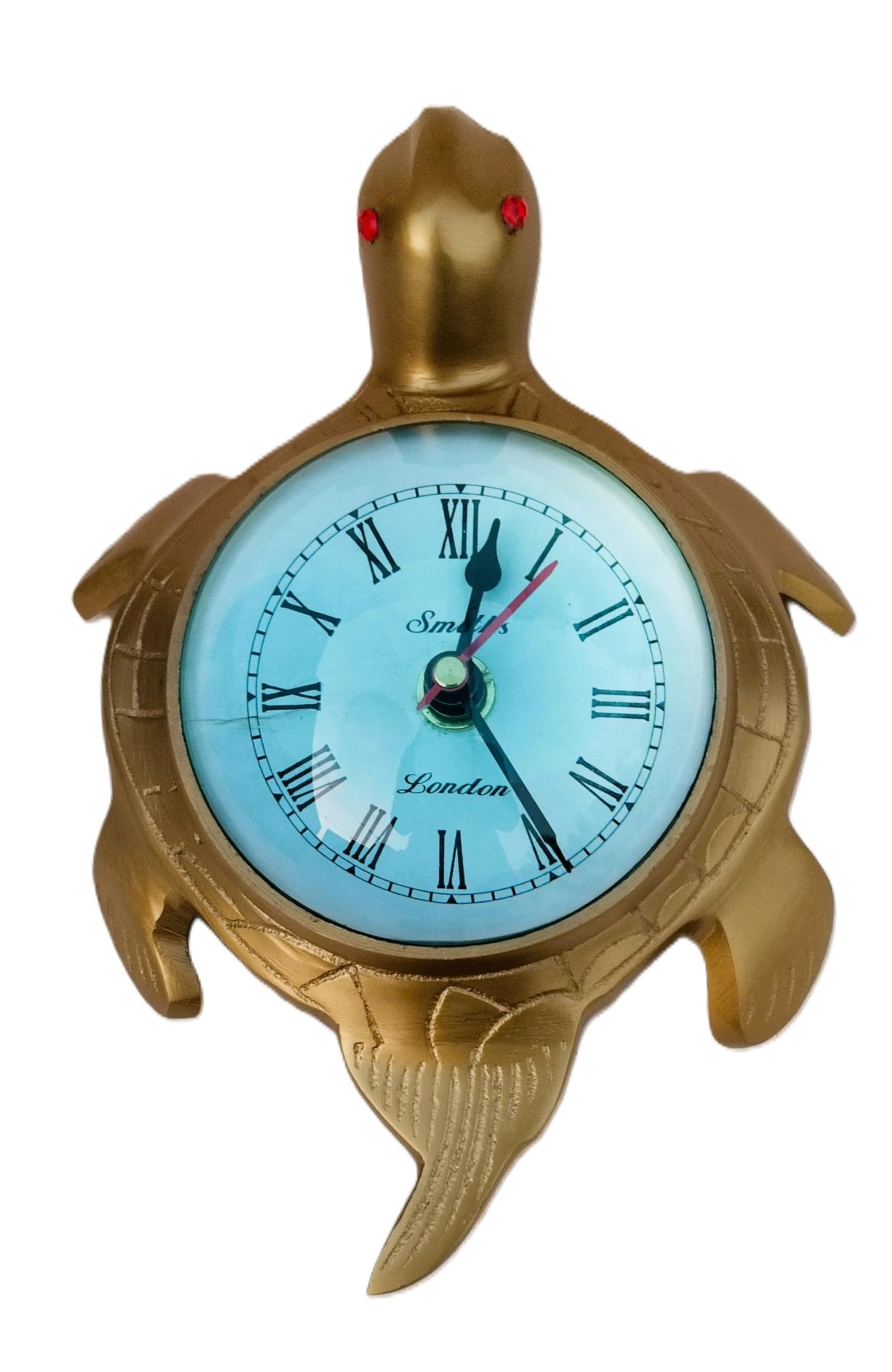 Solid Brass Turtle Wall Clock – Silent Non-Ticking Vintage Home Decor, 9" x 7"