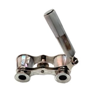 Mother of Pearl Opera Glasses – Nickel Finish Pocket Binoculars with Handle, Vintage Style Decor