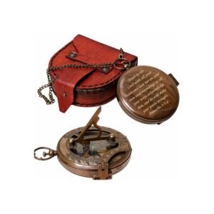 Trust in the Lord Sundial Compass – Proverbs 3:5-6 Engraved Brass Pocket Compass with Leather Case