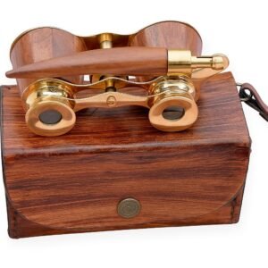 Vintage Wood & Brass Opera Glasses with Handle – Decorative Theatre Binoculars (Non-Magnifying)