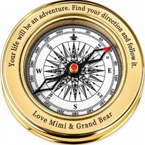 Personalized Engraved Brass Compass – Vintage Pocket Compass with Wooden Box, Custom Gift for Men