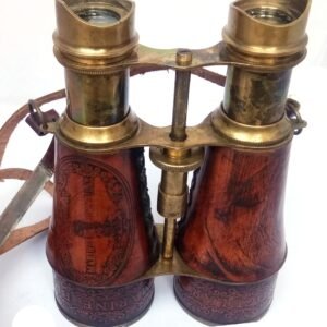 Antique Brass Binoculars 6" with Red Leather Strap – 15x Marine & Hunting Binoculars for Adults