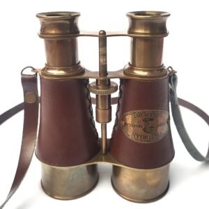Antique Brass Binoculars 6" with Brown Leather Strap – 10x Marine & Hunting Binoculars for Adults