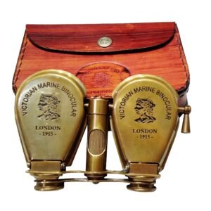 Victorian Solid Brass Binoculars – London 1915 Antique Marine Binoculars with Leather Case