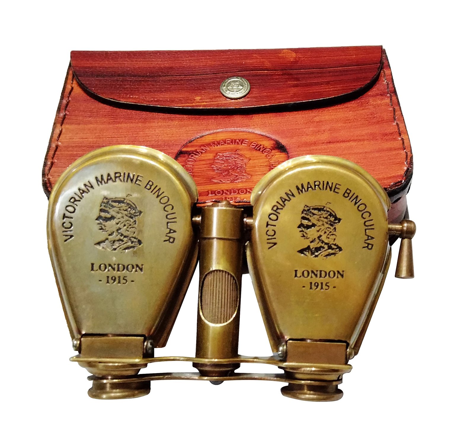 Victorian Solid Brass Binoculars – London 1915 Antique Marine Binoculars with Leather Case