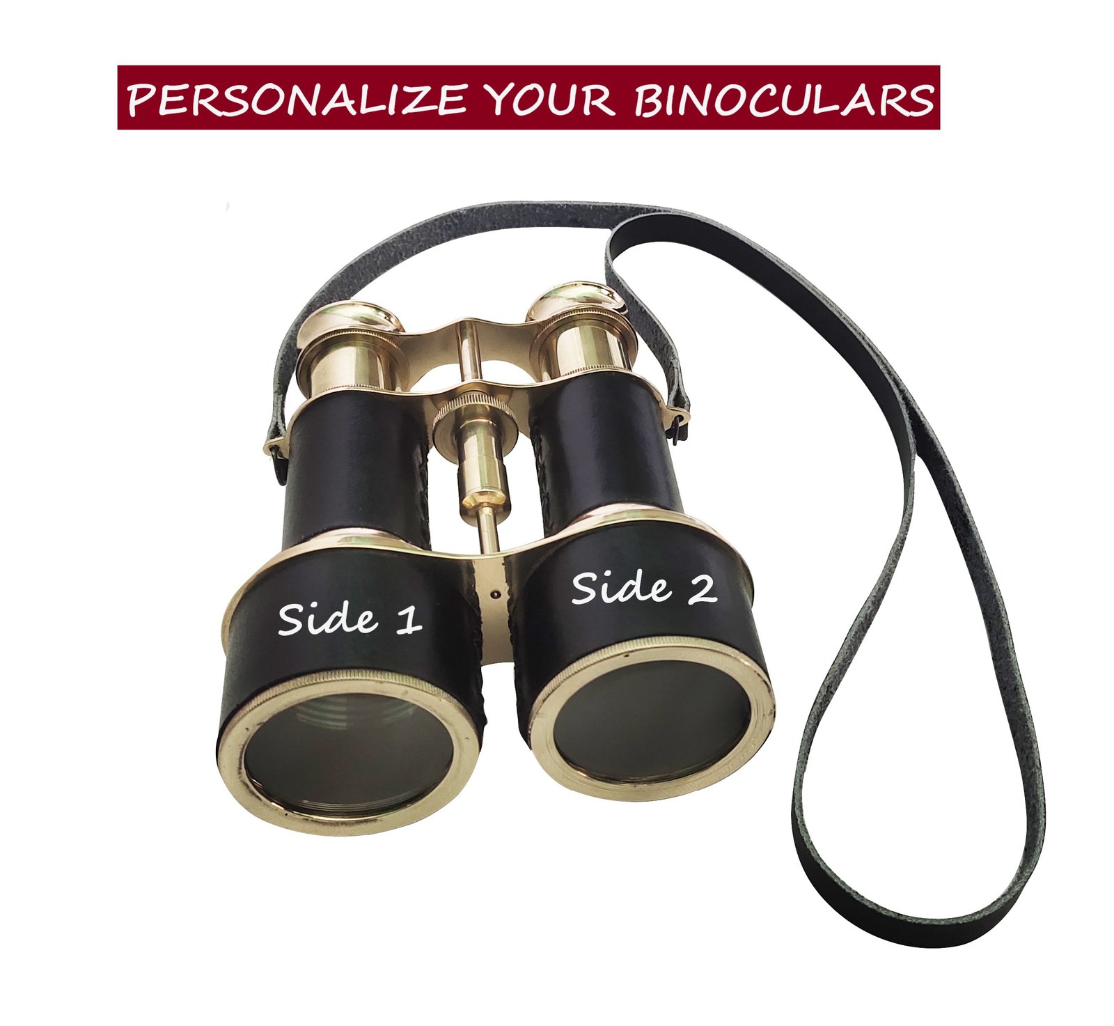 Vintage Brass Binoculars with Leather Case – Personalized Nautical Binoculars, Antique-Style Maritime Gift & Collectible | SIFAAT WORLD - Image 2